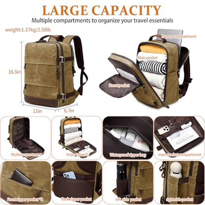 Travel Backpack for Men Carry On Backpack Flight Approved Personal Item Backpack, 17 inch Laptop Backpack Casual Daypack Weekender Business Hiking Backpack, Brown - color: Brown, size: 17 inch