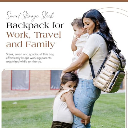 Citi Collective Gallery Diaper Bag Backpack - Casual Day-to-Day Backpack Fits 15" Laptop - Travel Bag with Multiple Compartments, Pockets, Portable Changing Pad, and Shoulder Strap-Gold - color: Gold