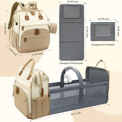 DERJUNSTAR Large Diaper Bag Backpack | Insulated Bottle Holders, USB Charging Port, Travel Design, For Mom & Dad - color: Beige/Khaki