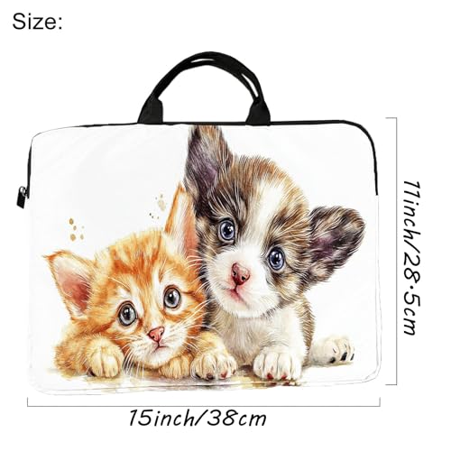 15-Inch Laptop Sleeve – Stylish, Lightweight, Shockproof, Water-Resistant Case for Lenovo, HP, Dell, Asus Notebooks - Cute Cat and Dog - color: Cute Cat and Dog