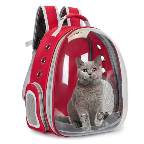 Cat Bubble Backpack Carrier for Small Medium Dogs Cats Carrying Bag, Airline Approved Pet Travel Carrying Bag Dog Hiking Walking Outdoor Backpack (Red) - color: Red
