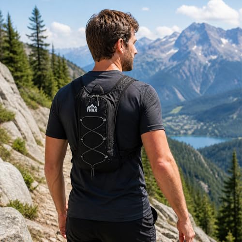 Running Hydration Vest for Men & Women, 180g Lightweight Breathable Hydration Pack with Water Bottle Snack Phone Pockets for Marathon Trail Running Hiking Cycling (No Water Bladder) - color: Black
