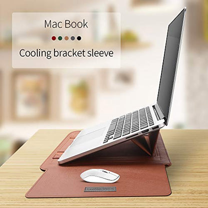Laptop Sleeve 16-17" Case with Stand Compatible with Microsoft Surface Laptop 5/4/3/2 13.5", MacBook Air/Pro 13.3", PU Leather Sleeve for 15-16" Computers - Brown - color: Brown, size: 16-17 Inch