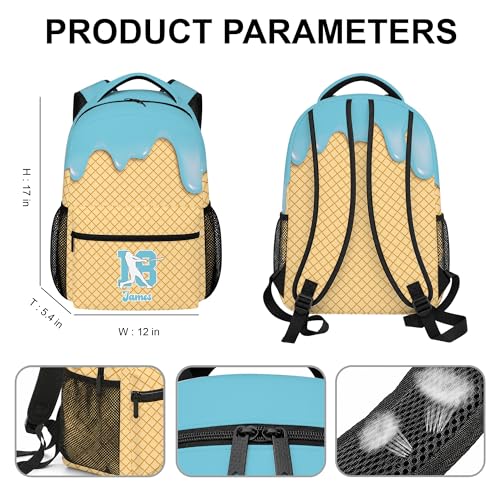 Personalized Baseball Drip Backpack for Kids Boys Girls, Blue Ice Cream Print Travel Bag, Multi Pocket Everyday Backpack (#1) - color: #1