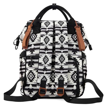 Montana West Wrangler Diaper Bag Backpack Aztec Callie Bag Travel Backpack Purses Western Multi-Function Baby Bags for Mom - color: Black