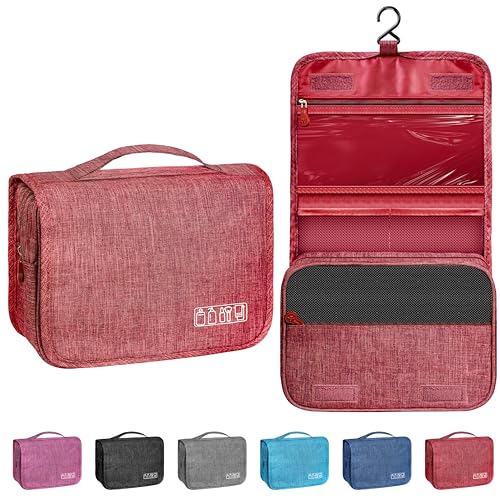 Toiletry Bag Travel Bag with Hanging Hook, Waterproof Capacity Hanging Multifunctional Makeup Bag for Toiletries, Portable Cosmetic Bag Travel Organizer for Women and Men (Red) - color: Red