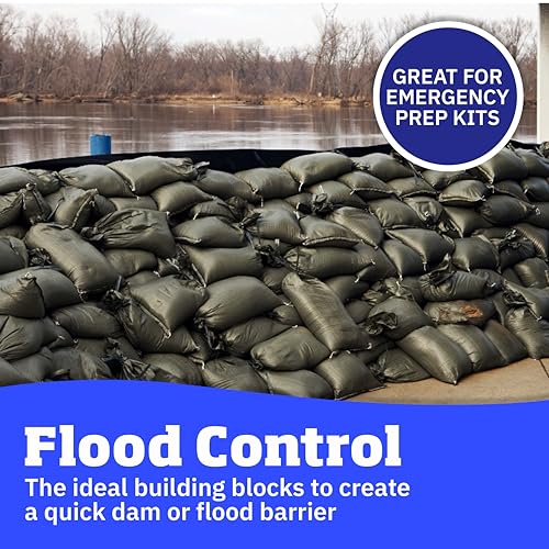 DURASACK Heavy Duty Sand Bags with Tie Strings Empty Woven Polypropylene Sand-Bags for Flood Control with 1600 Hours of UV Protection, 50 lbs Capacity, 14x26 inches, Green, Pack of 10 - color: Green, size: 10 Sandbags
