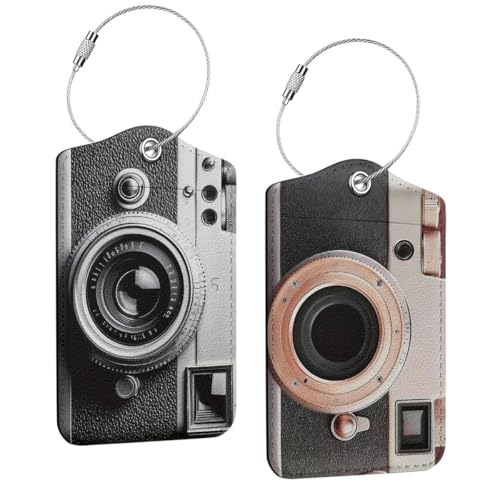 2 Pcs Vintage Camera Luggage Tag, Suitcase Tags with Privacy Flap and Metal Loop, Luggage Tags for Suitcases, Identifiers Travel Essentials Bag Tag, Camera Gifts for Women Girls Friends - color: Multicolored 1666