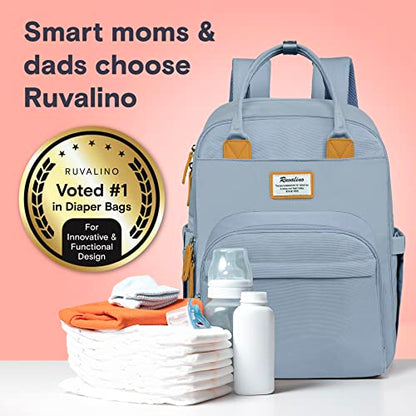 RUVALINO Diaper Bag Backpack-Multifunction Baby Travel Bag with Changing pad, Insulated Bottle Holders & Pacifier Case, Large Capacity, Waterproof, Sky Blue - color: Sky Blue