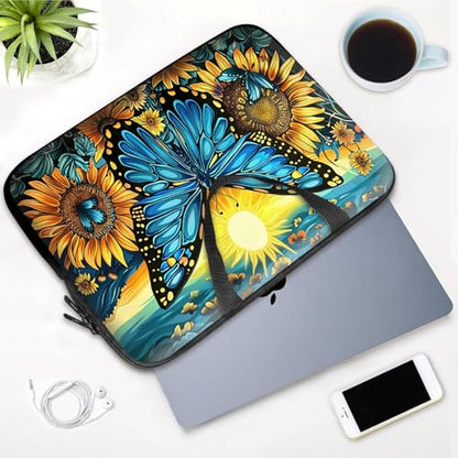 14 15 15.4 15.6 inch Laptop Handle Bag Computer Bag, Pouch Holder Notebook Sleeve Cover Soft Case Compatible for Dell,Lenovo,Toshiba HP, Asus Notebook-Blue Butterfly Sunflower - color: Blue Butterfly Sunflower
