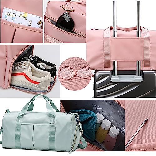 Gym Duffle Bag for Men Women, Waterproof Weekender Overnight Bag with Shoe Compartment and Wet Pocket for Swimming Yoga Travel (Green) - color: Green