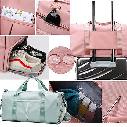 Gym Duffle Bag for Men Women, Waterproof Weekender Overnight Bag with Shoe Compartment and Wet Pocket for Swimming Yoga Travel (Green) - color: Green