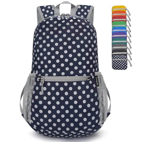 ZOMAKE Ultra Lightweight Hiking Backpack 20L, Packable Small Backpacks Water Resistant Daypack for Women Men(Blue, White Polka Dot) - color: Blue, White Polka Dot