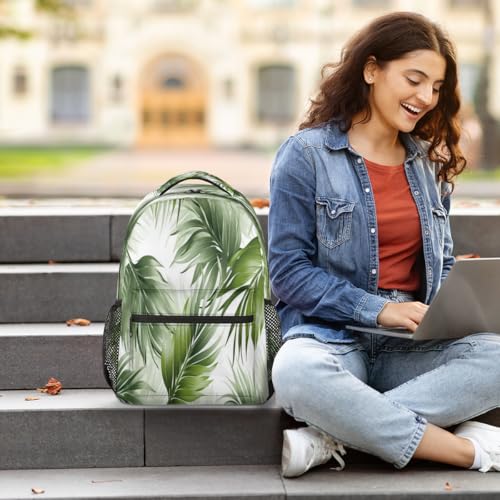 Palm Leaf Backpack with Chest Strap, Casual Backpack for Women Men, 16 Inch Daypack for Travel Work, Tropical Plant Print - color: Turquoise