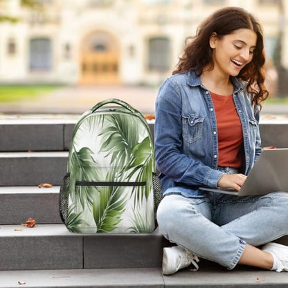 Palm Leaf Backpack with Chest Strap, Casual Backpack for Women Men, 16 Inch Daypack for Travel Work, Tropical Plant Print - color: Turquoise
