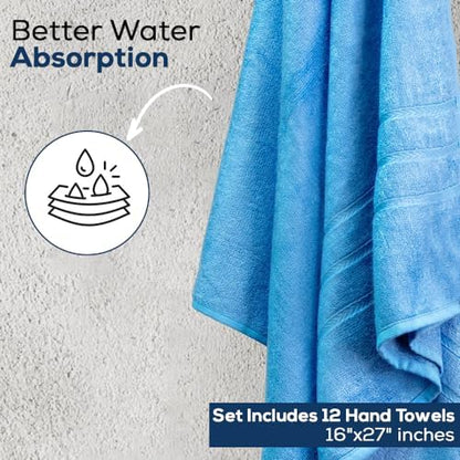Simpli-Magic Cotton Hand Towels 16"x27" (12 Pack) – Soft Towels for Bathroom, Kitchen, Salon & Gym (Blue) - color: New Blue