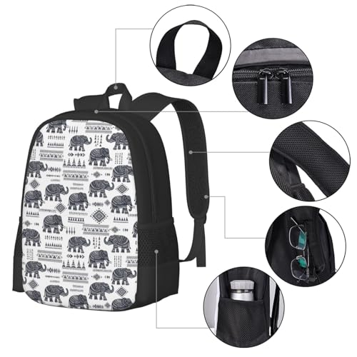 Slim Anti Theft Laptop Backpack African Ethnic Elephant, Large Volume Travel Daypack Durable Polyester Carry Bag for Office Business Outdoor Trekking - color: Design (1203)