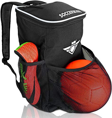 Soccer Backpack with Ball Holder Compartment - for Boys & Girls | Bag Fits All Soccer Equipment & Gym Gear (Black) - color: Black