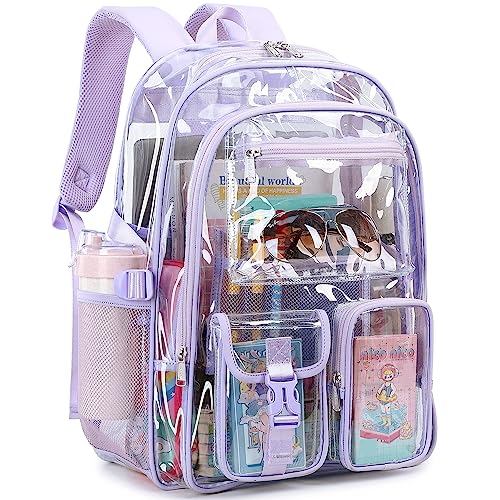 abshoo Large Clear Backpack For Girls Women School Bookbag Heavy Duty Transparent Backpack (Purple) - color: Purple