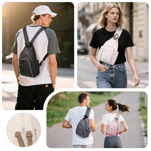 Crossbody Sling Bag with Water Bottle Holder, 8.3" Convertible Small Backpack Anti Theft Daypack, Chest Fanny Pack for Men Women, Beige - color: Beige