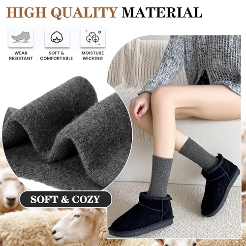 MOGGEI 5 Pairs Womens Merino Wool Socks Hiking Warm Winter Thick Thermal Crew Cozy Cabin Ladies Gift Comfy Boot Work Socks - color: Grey