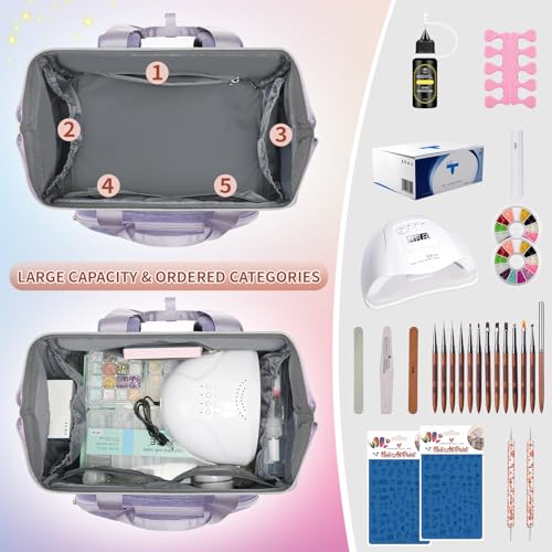 Nail Polish Organizer Case Backpack Holds 70 Bottles (15ml/0.5fl.oz) & Nail Lamp, 2 Layers Detachable Nail Kit Storage Case, Large Travel Nail Supplies Shoulder Bag for Manicure Tools (Purple) - color: Purple