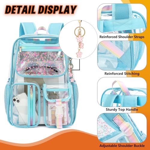 Clear Backpack for Girls Women, PVC Transparent School Backpacks See Through Bookbag for Stadium Sport Travel (Sky Blue) - color: Sky Blue