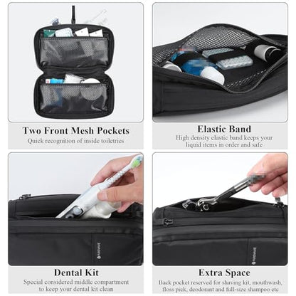 Purevave Compact Mens Toiletry Travel Bag Hanging, Mens Dopp Kit for Travel Waterproof, Wash Pouch Black - color: Black