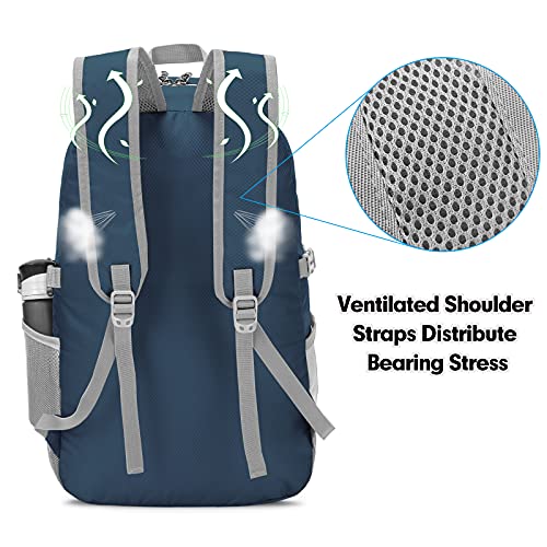 ZOMAKE Lightweight Packable Backpack, 35L Light Foldable Hiking Backpacks Water Resistant Collapsible Daypack for Travel(Navy Blue) - color: Navy Blue