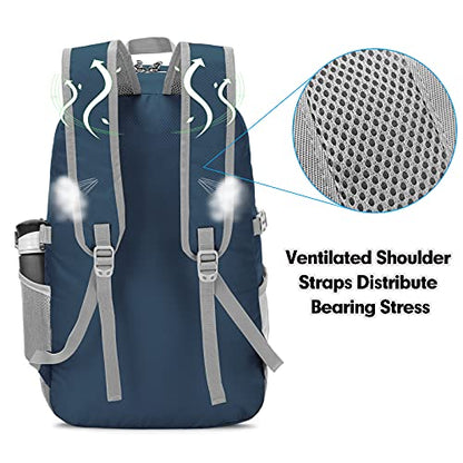ZOMAKE Lightweight Packable Backpack, 35L Light Foldable Hiking Backpacks Water Resistant Collapsible Daypack for Travel(Navy Blue) - color: Navy Blue
