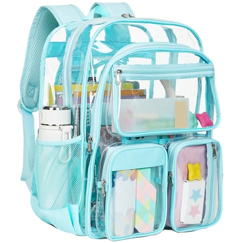 Vorspack Clear Backpack for School - Heavy Duty Transparent Bookbag for Girls Boys Extra Large See Through Backpacks for Teens, Work, Travel, Festival - Sky Blue - color: Sky Blue, size: X-Large