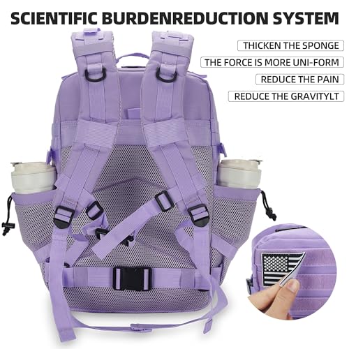 Lovelinks21 45L Tactical Assault Backpack 3 Day Assault Pack with MOLLE Waterproof Rucksack for Tactical Backpacks (Light Purple) - color: Light Purple