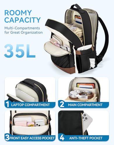 BOSTANTEN 15.6 Inch Laptop Backpack for Women- College Teacher Computer Bag Travel Backpack Purse Brown＆Black