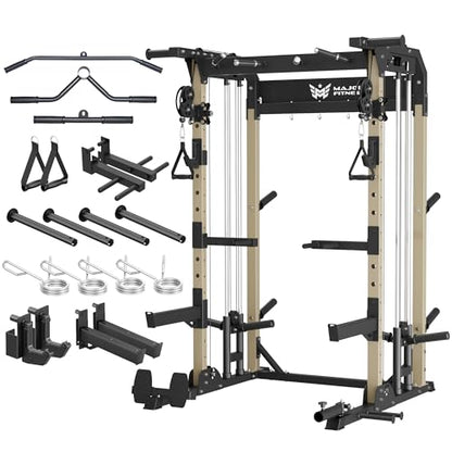 MAJOR FITNESS F22 Power Rack, 1600lbs All-in-One Squat Rack with Dual Pulley System, Heavy-Duty Steel Frame, Attachments & Storage for Home Gym Strength Training - color: Khaki, style: F22 (Rack Only)