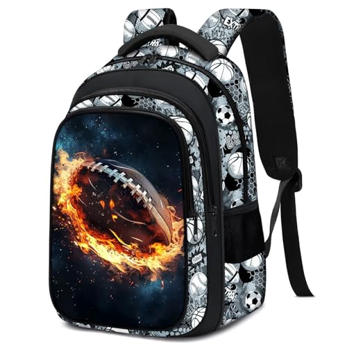 School Backpack for Boys - American Football Boys Backpack for Kids Children Teens Elementary Middle School - 17″ Sport Bookbag Travel Back Pack for Age 6-18 - color: American Football Backpack10