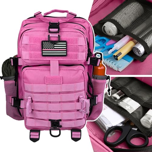 Hannibal Tactical 30L MOLLE Assault Pack, Tactical Backpack Military Army Camping Rucksack with Bottle Holder, 3-Day Pack, Pink - color: Pink, size: 30L