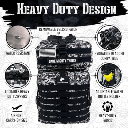 AMERICANPHOENIX 45L Elite Tactical Backpack | 3X Stronger Work & Military Backpack | Water Resistant and Heavy Duty | 3 Day MOLLE Bug Out Bag (Snow Leopard) - color: Snow Leopard