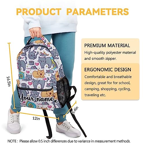 Personalized Cat Backpack for Girls Boys, 16 Inch Cat Theme Bookbag with Adjustable Straps, Durable, Lightweight, School Bag with Large Capacity - color: Color-1-1
