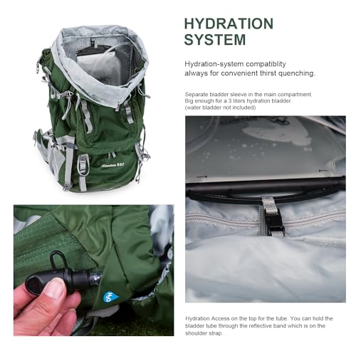 MOUNTAINTOP 80L Internal Frame Backpack for Man & Women Backpacking Hiking Backpack with Rain Cover - color: Dark Green-80l