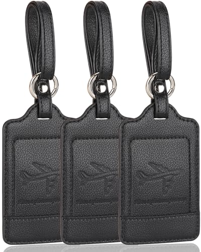 3 Pack Luggage Tags - Quick Install, Privacy Protection, Airplane Travel Essentials for Suitcases, Durable Leather - Lichee Black - color: Lichee Black