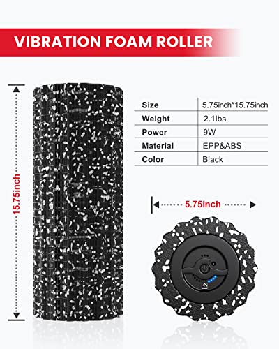 FITINDEX Vibrating Foam Roller for Muscle Deep Tissue, Back Pain Relief, Leg Foot Neck Massager, Exercise, Pilates, Muscle Recovery, Physical Therapy, 4-Speed, Rechargeable, Black - color: Black
