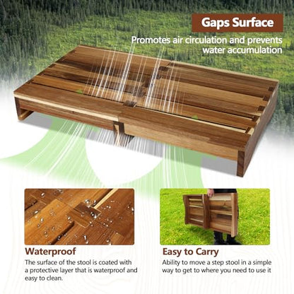 3.4” Height Wood Step Stool, Heavy Duty One-Step Foot Stool with No Slip Pads, 400 Lb Waterproof One Step Stool for Adults, Bathroom Sink Stepping, Balcony Plant Stand - size: 3.4 In Height