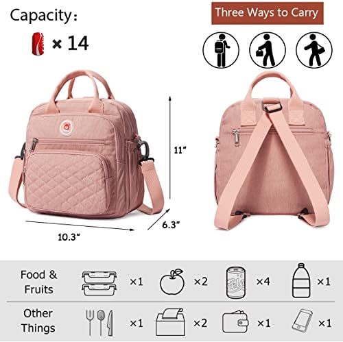 Insulated Lunch Bag Backpack for Women/Men, 3 carrying way Lunch Tote, Large Waterproof Cooler Box with Side pockets for Adults, College, Work, Beach, Picnic, Pink - color: Pink