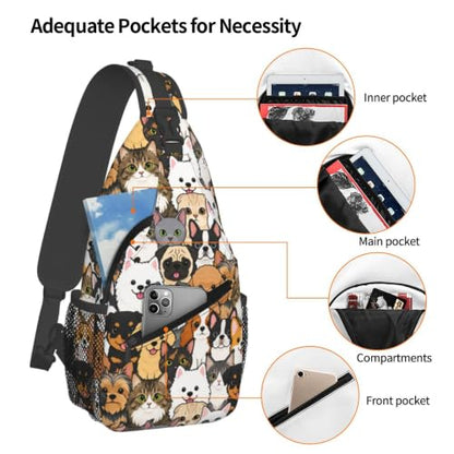 Sling Backpack Unisex Crossbody Chest Bag Shoulder Chest Bag For Women Men Hiking Travel - color: Dogs and Cats