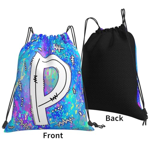 Drawstring Backpack Bag Sport Gym Sackpack Initial Blue Draw String Cinch Bags Bulk String Backpack Storage Bag for Women Men Letters P - color: Letters P