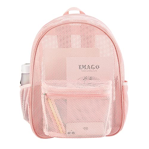 COVAX Heavy Duty Mesh Backpack, See Through College Backpack with Padded Shoulder Straps for Commuting, Swimming, Travel, Beach, Outdoor Sports (Pink) - color: Pink