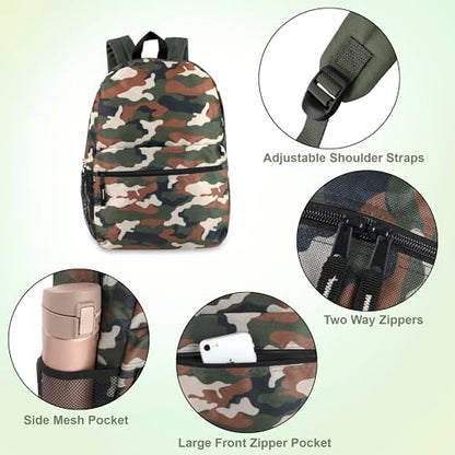 Trail maker 17 inch Backpack for Travel & Commute, Zippered Front & Mesh Side Pockets, Padded Straps - color: Camo Cool
