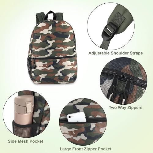 Trail maker 17 inch Backpack for Travel & Commute, Zippered Front & Mesh Side Pockets, Padded Straps - color: Camo Cool
