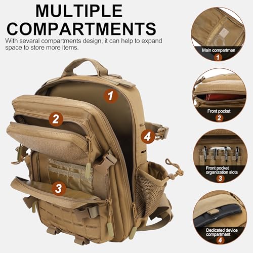 LHI Tactical Military Backpack for Men 25L/45L Large Molle Army Assault Pack 3 Day Hiking Rucksack With Bottle Holder - color: Khaki With Bottle Holder, size: 25L