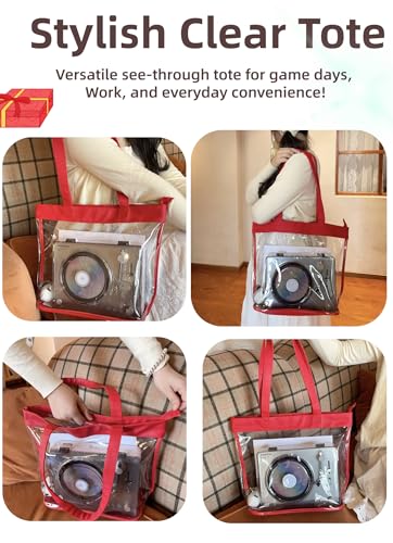 Clear Tote Bag Stadium Approved 12x6x12 12x12x6 Clear Bag for Stadium Events 12 x6 x12 Transparent Purse 12 x 6 x 12 - color: Red